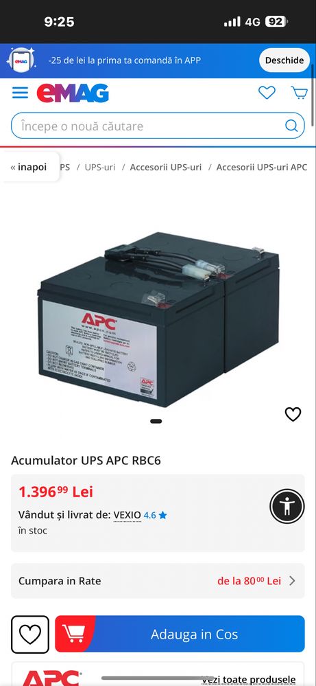 Acumulator ups APC rbc 6