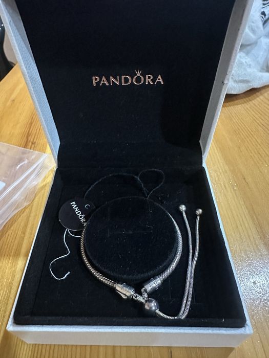Pandora серебрянный браслет с змеиной цепочкой и ползунком
