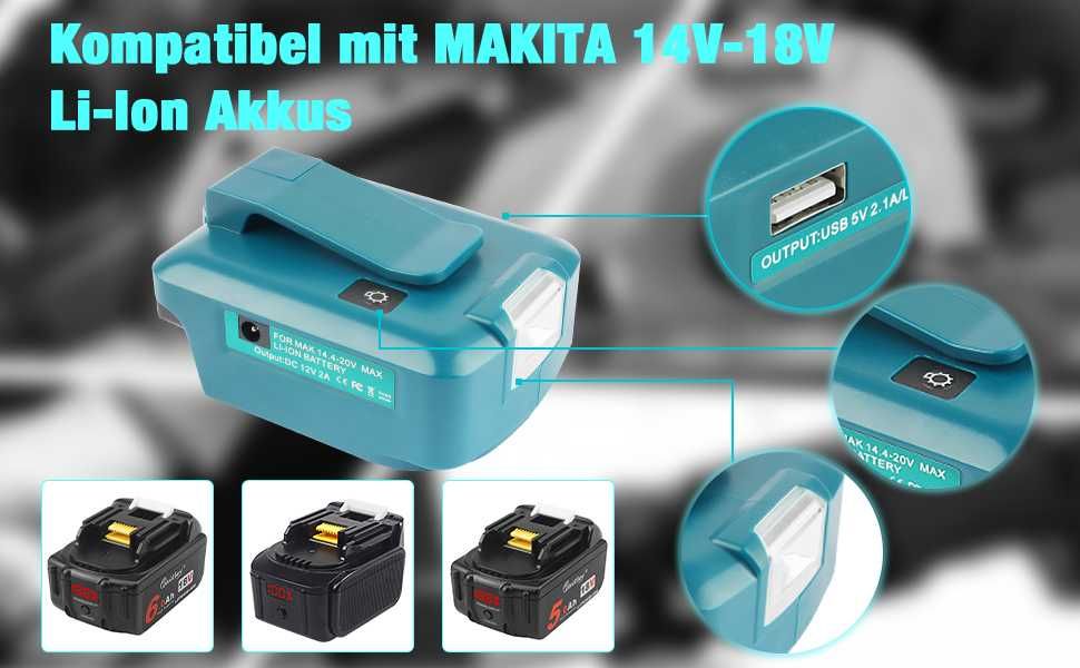 QUPPER USB-A и USB-C адаптер за батерии Makita 14.4V и 18V