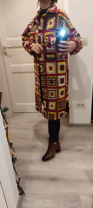 Cardigan croșetat, 100% lână, boho cu imprimeu floral, unicat