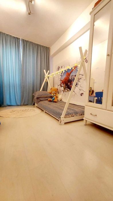Vand patut si saltea pentru copii, 90 x 200 cm, pat lemn masiv de pin
