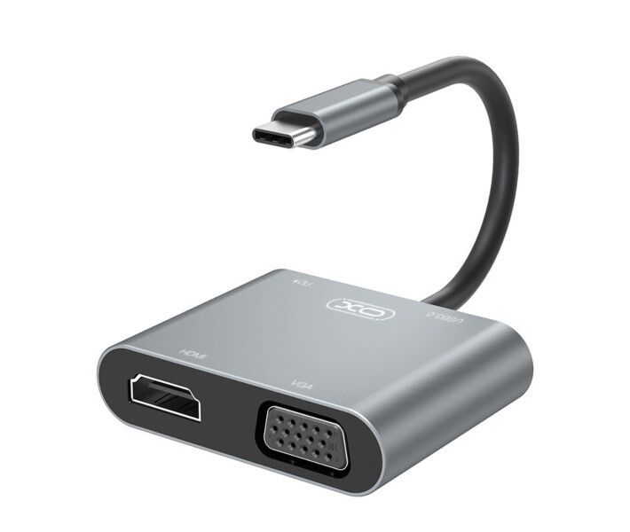 HUB адаптер Type-C HUB XO (HUB001) 4in1 Type-C to HDMI/VGA/USB3.0/PD c