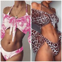 Costum de baie C76 Roz Pink Brazilian Push Up 3 piese Animal Print