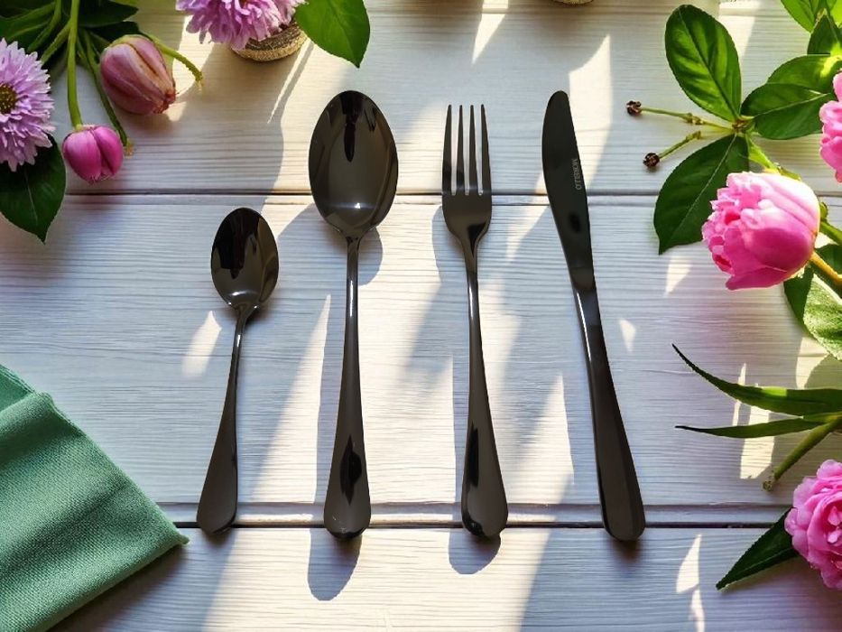 Луксозен черен мат прибори за хранене 24части