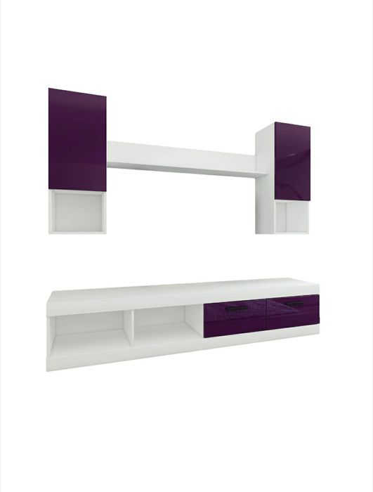Set 4 piese mobila living, elegant cu uși din MDF lucios