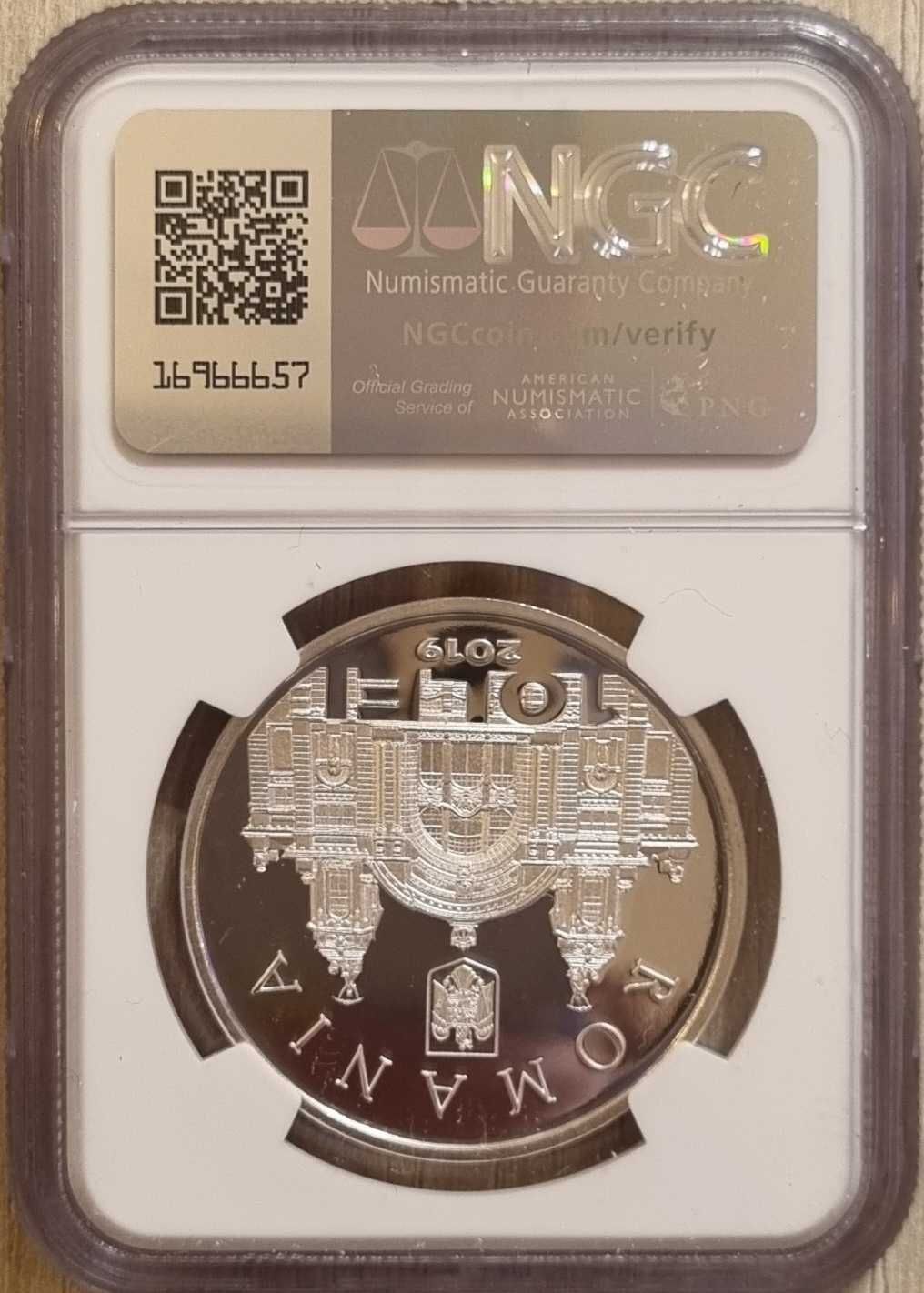 Moneda BNR 10 lei argint Opera Romana din Cluj gradata NGC PF 69