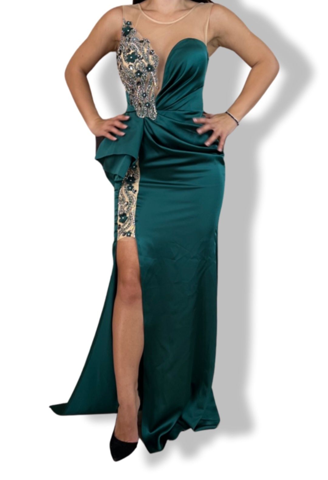 Rochie verde smarald tafta