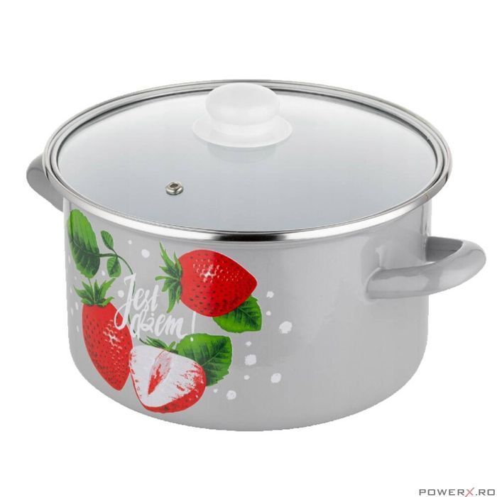 Oala cu capac, din otel, strat email, compatibila cu toate tipurile de