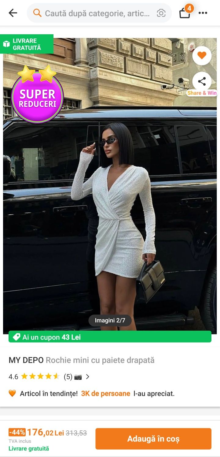Rochie mini cu paiete drapată