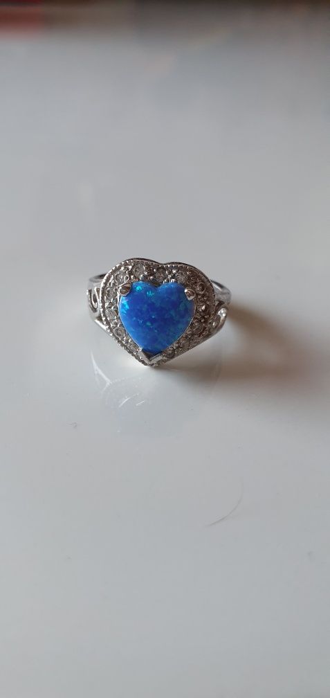 Inel argint cu piatra opal sintetic albastru si inel ametist