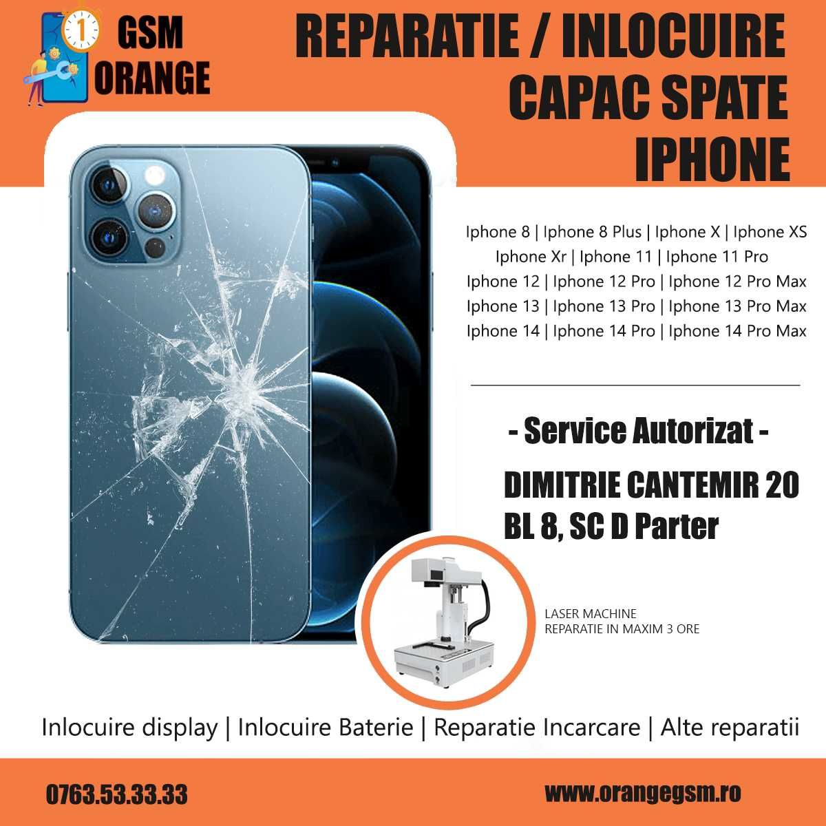 Sticla Carcasa Spate Iphone 12 13 14 Pro Max Montaj pe loc Garantie