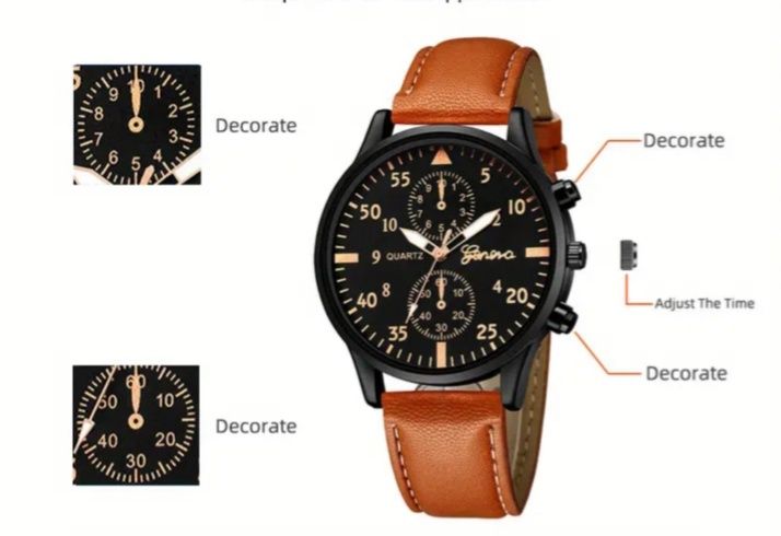 Мъжки кафяв кварцов часовник с три кожени гривни