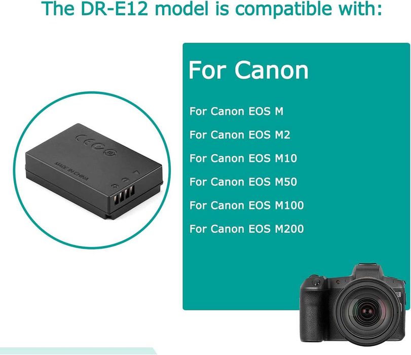 DR-E12 LP-E12 батерия + 5V-8.4V USB кабел за драйвери