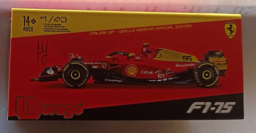 Macheta Ferrari F1-75 Sainz cu pilot Formula 1 Monza 2022- 1/43 F1