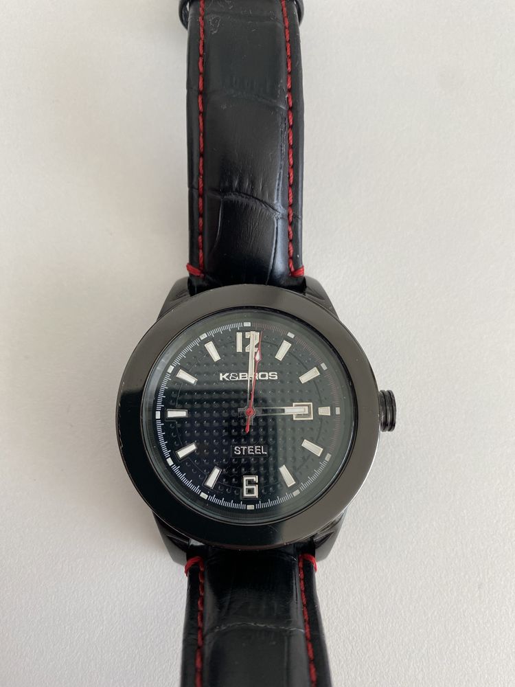 Мъжки стилен/спортен часовник K&BROS Men's 9446-2 Steel Round Black