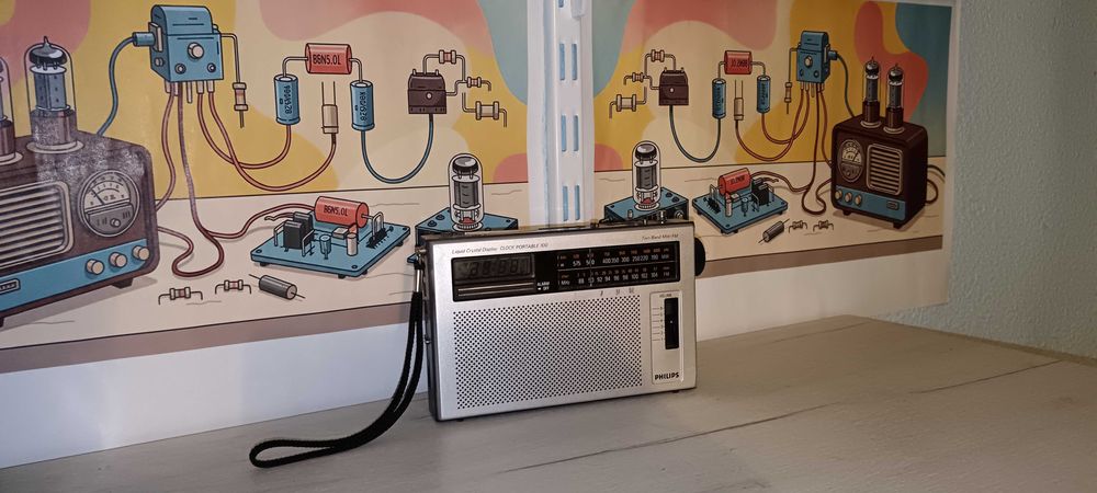 Radio receptor vintage Philips LCD Clock portable 100 (Germania)