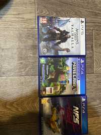 Продам две игры assasin creed valhalla,minecraft,NFS heat