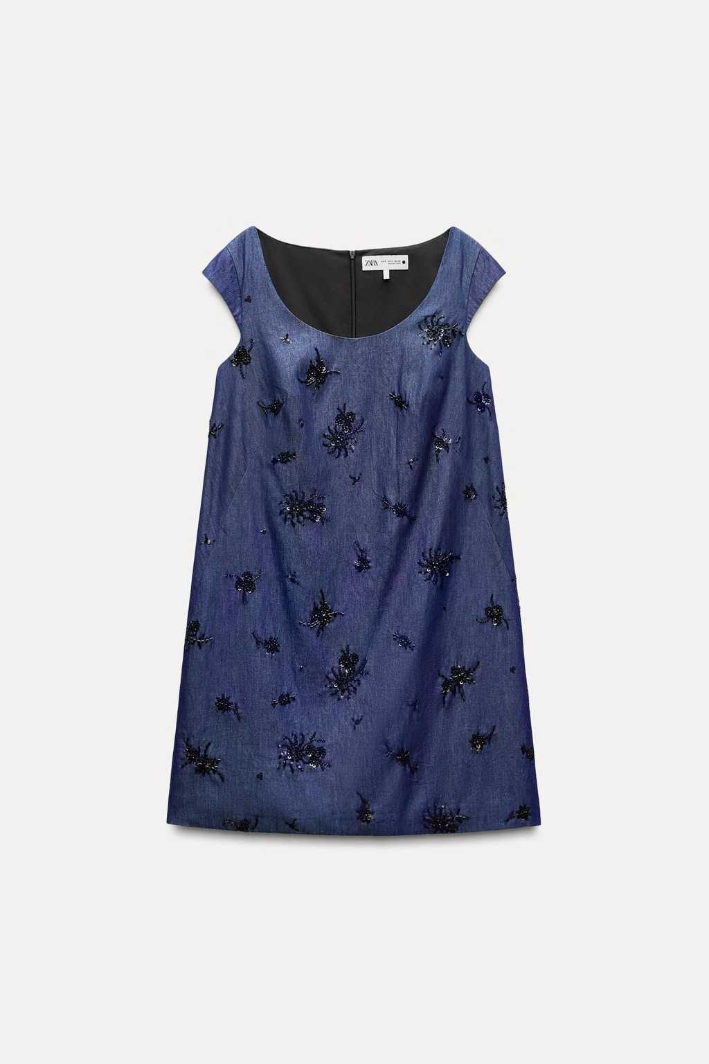 Нова памучна мини рокля Zara с бродирани мъниста, XS