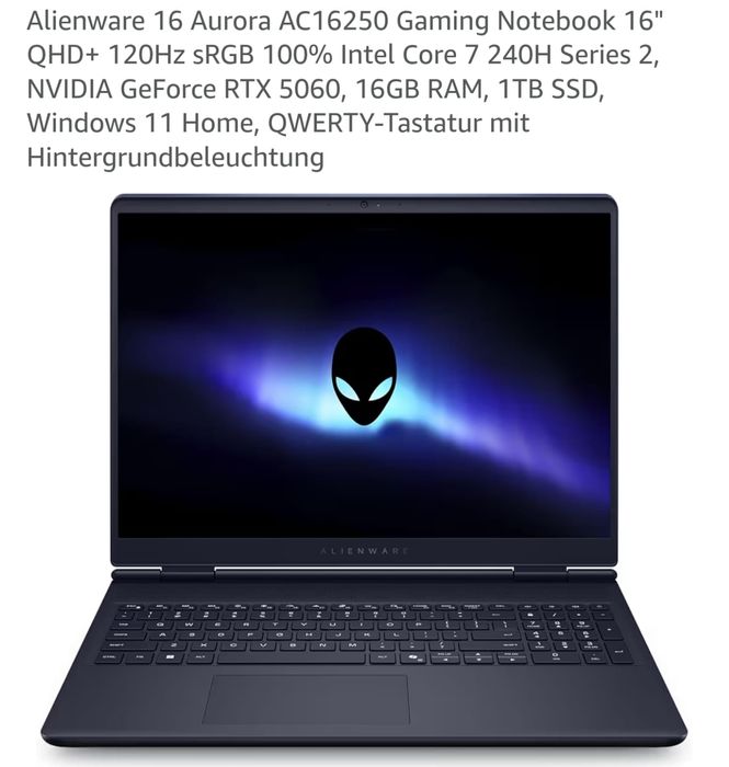 Alienware 16 Aurora AC16250 - Core 7 Ultra 240H, RTX 5060, 16 GB RAM