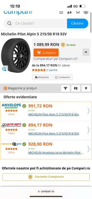 Anvelope Noi 215 50 18 Michelin Alpin 5 Iarna Ford Puma Mazda CX-3