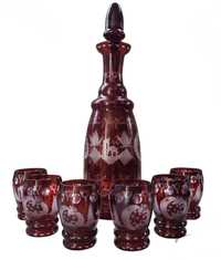 Bohemia антикварни ръчно гравирани рубинени кристални чаши  Чехия