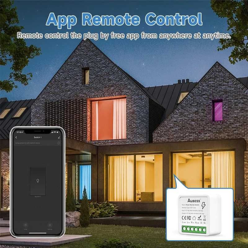 Миниатюрен Wi-Fi превключвател Aubess. 220V, 16A. Българско упътване