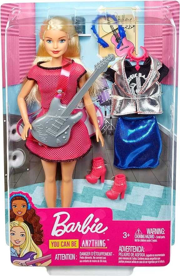 Papusa Barbie blonda cu chitara si accesorii