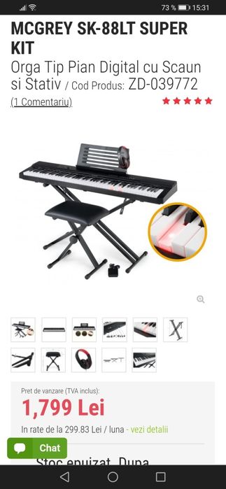 Pianina orga cu scaun pedale și casti