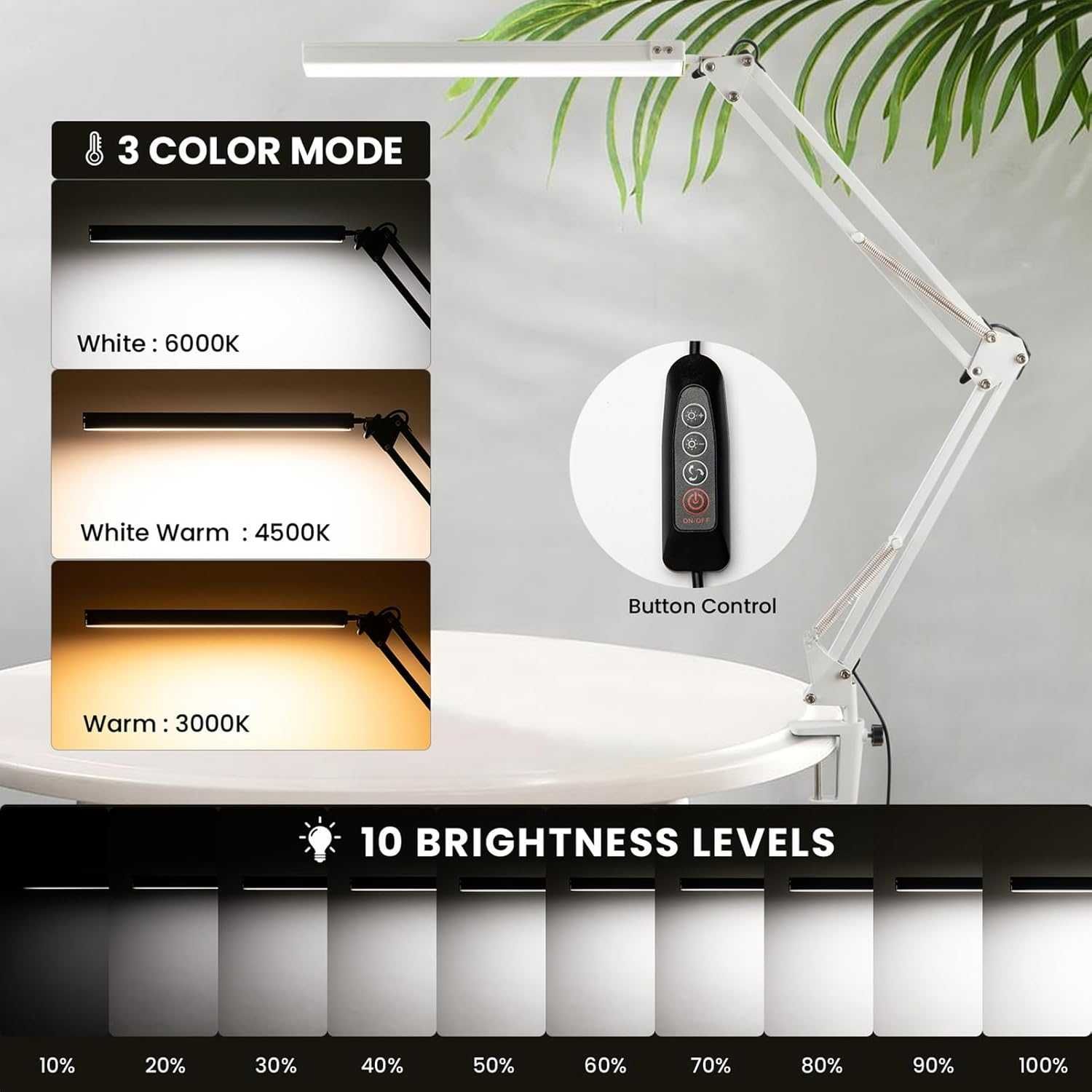 НОВA! LED настолна лампа 14W с регулируемo рамо и щипка, 3 цвята