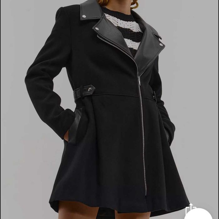 Дамско пълто с кожени детайли