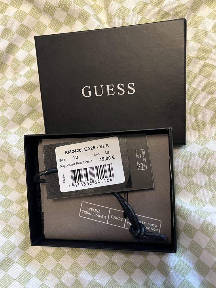Portcard negru, din piele, Guess