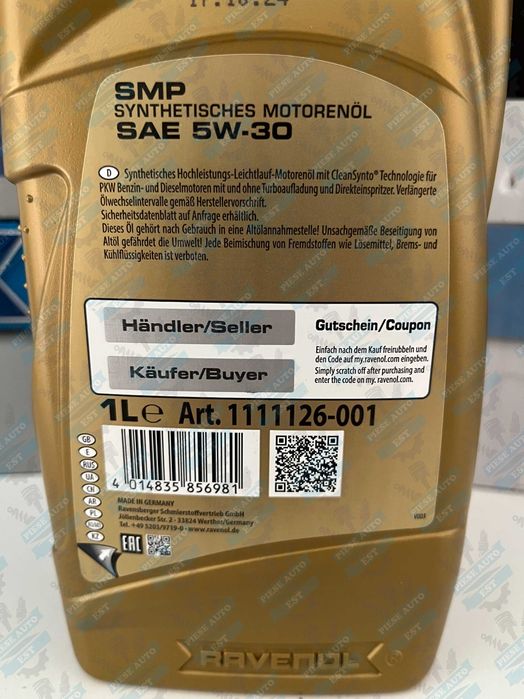Ulei Ravenol 5w30 1l SMP Audi, VW, Seat, Skoda, BMW, Mercedes