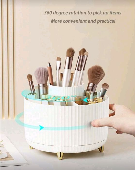 Голям настолен въртящ се цилиндър за съхранение на четки за грим