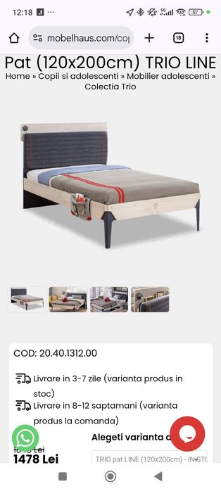 De vânzare pat tineret