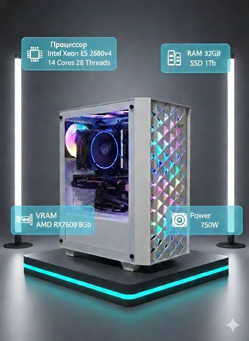 Мощный ПК: 14 ядер для работы, AMD RX 7600 для игр!