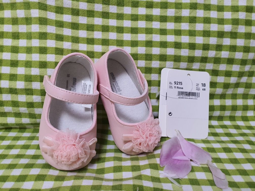 Pantofi papuci balerini  fetite pantofiori bebe 6-9 luni roz botez May