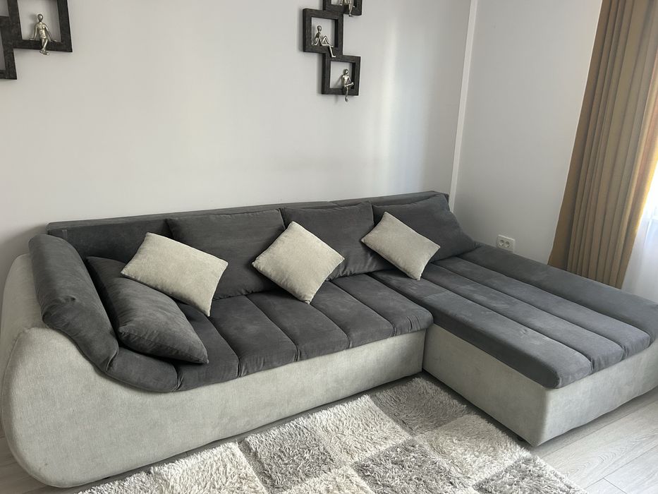 Canapea extensibila, gri, cu lada de depozitare