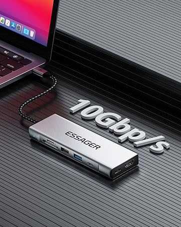 Хъб 8 в 1 ESSAGER USB C хъб с M.2 SSD корпус, 4K HDMI, USB 3.2 Gen2