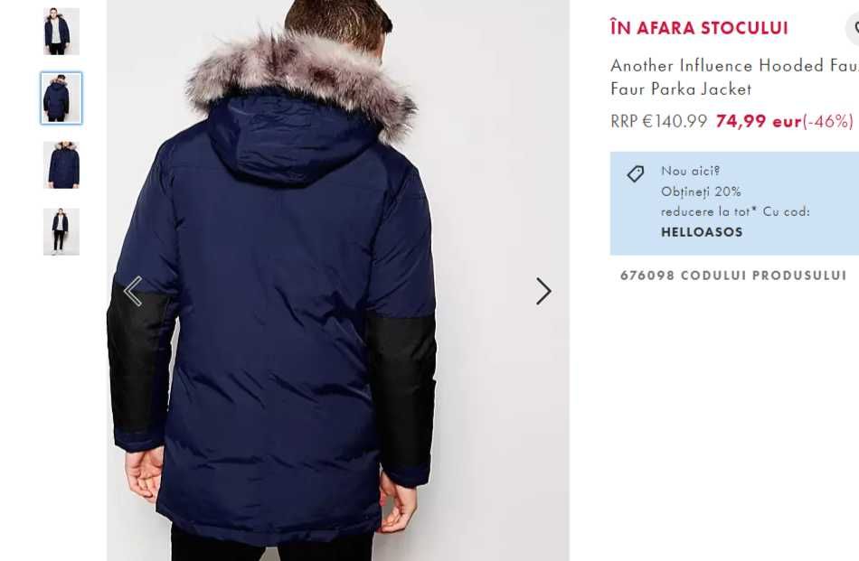 Geaca Iarna Another Influence Hooded Faux Faur Parka