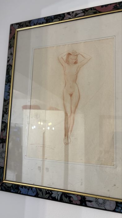 Tablou in Creion Nud Vechi Original Semnat-Stare Buna-Colectie-Vintage