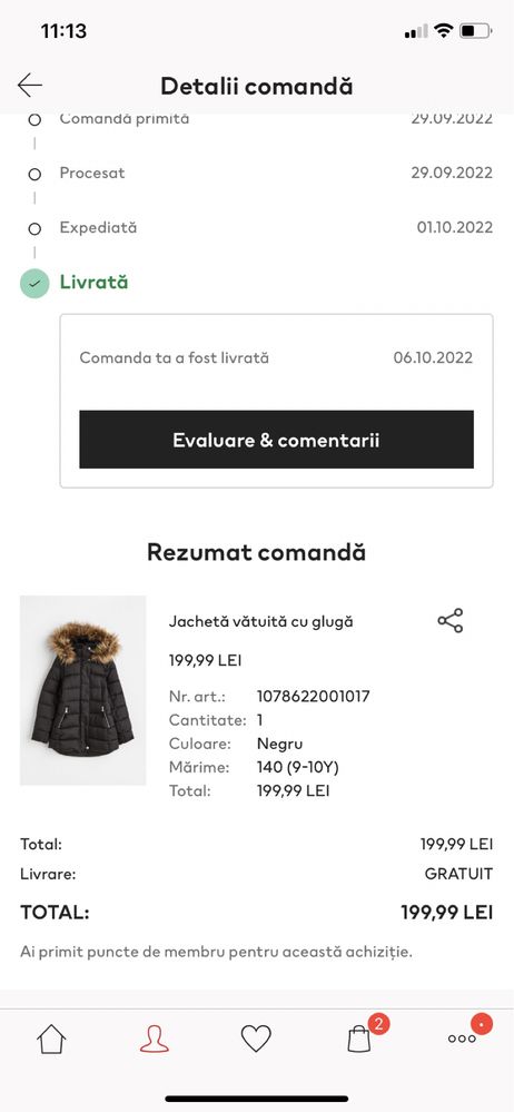 Geaca copii h&m mărimea 140