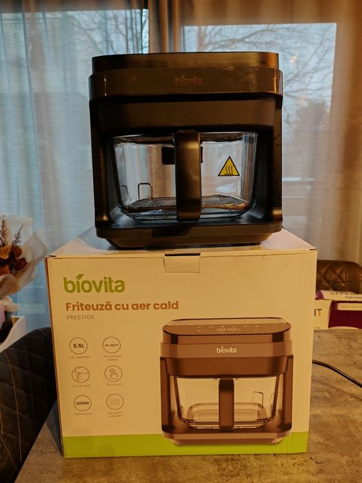 Friteuză cu aer cald / Air fryer, BIOVITA, cos de sticla, 5.5L, ca Nou