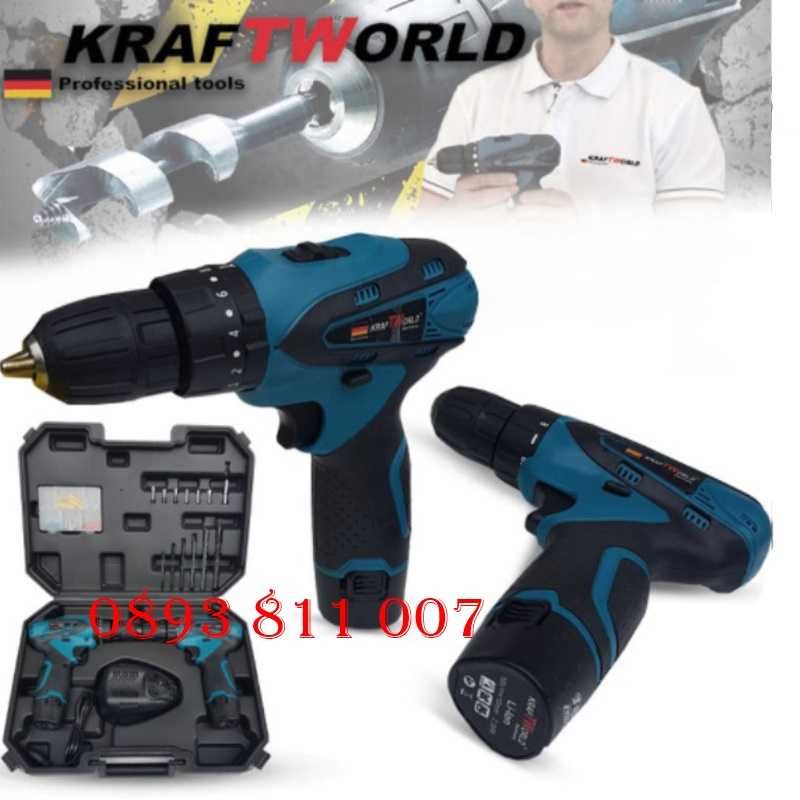 Комплект в куфар KRAFTWORLD акумулаторен винтоверт + бормашина 18V