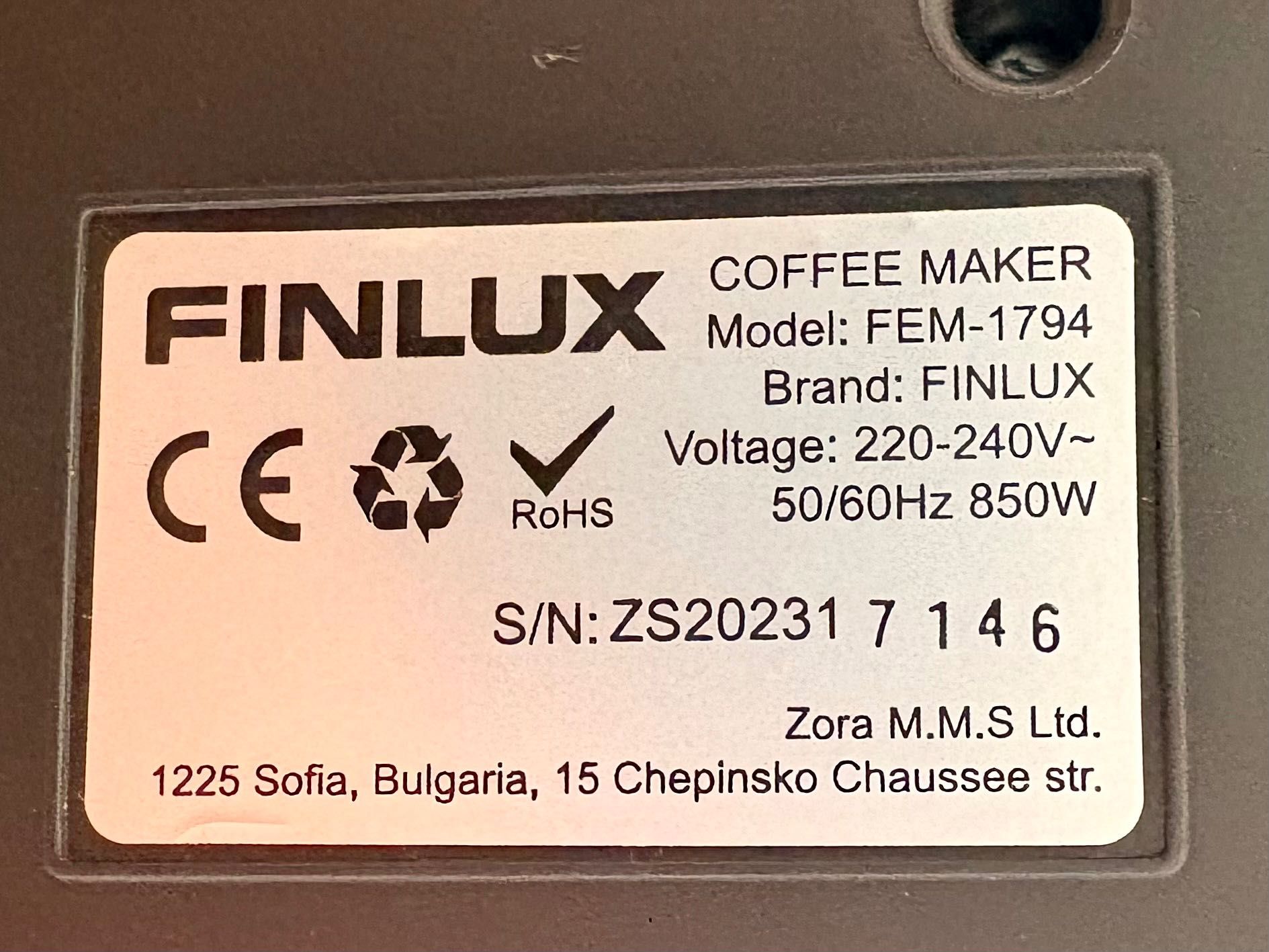 Продавам кафемашина Finlux