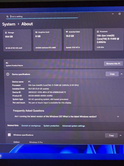 Vand PC Gaming TUF, i5-11400 + 16 GB RAM DDR4 si RTX 4060