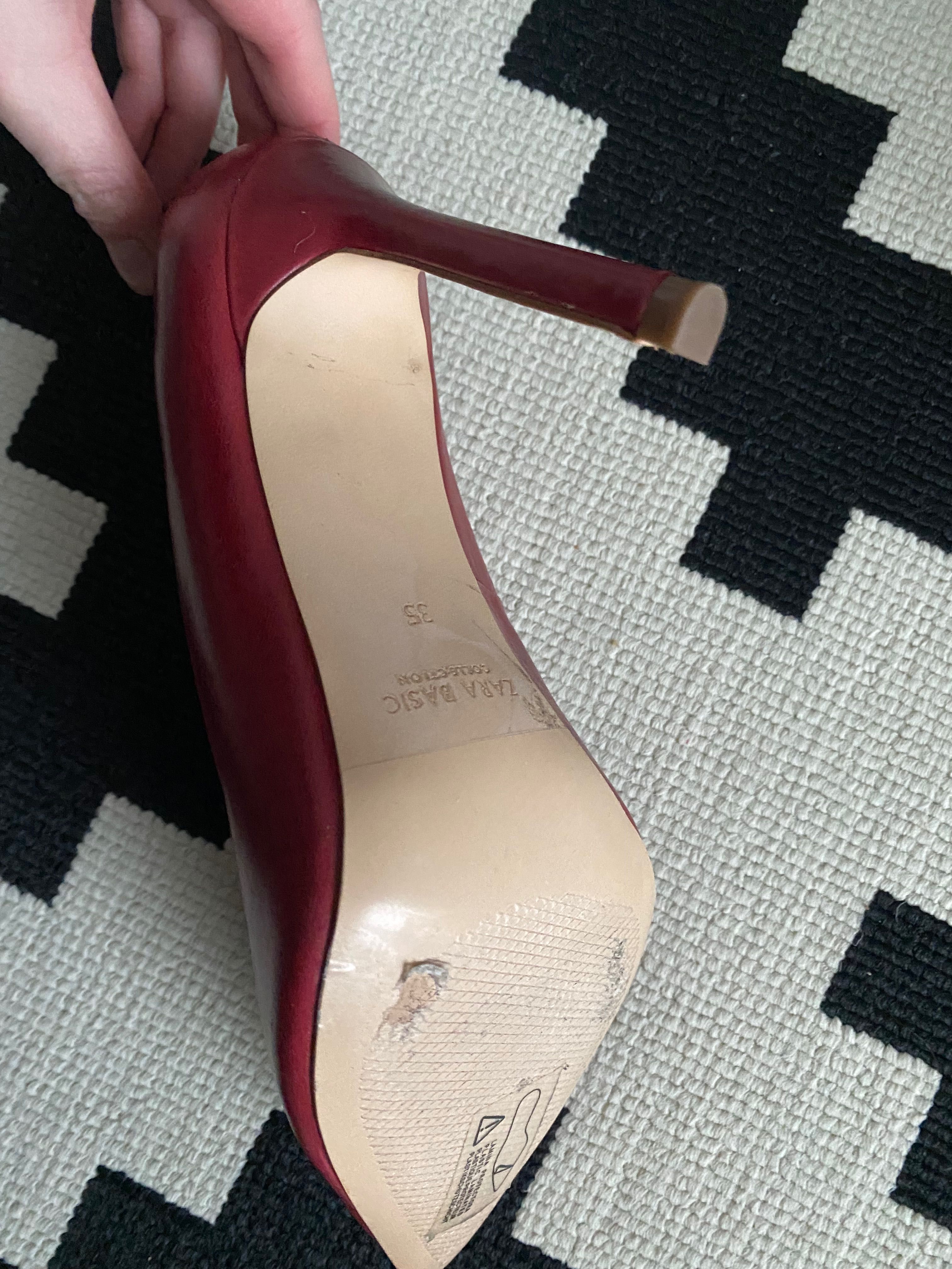 Pantofi zara burgundy -piele-bijuterie 35