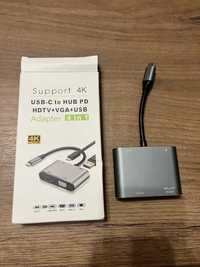 USB-C to HUB PD HDTV+VGA+USB Adapter 4 in 1