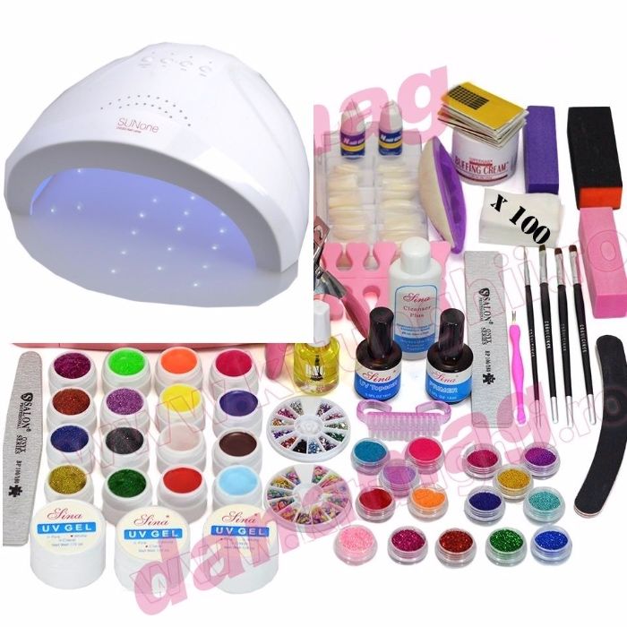 Kit Unghii False cu Gel UV LAMPA LED color 12 BUC