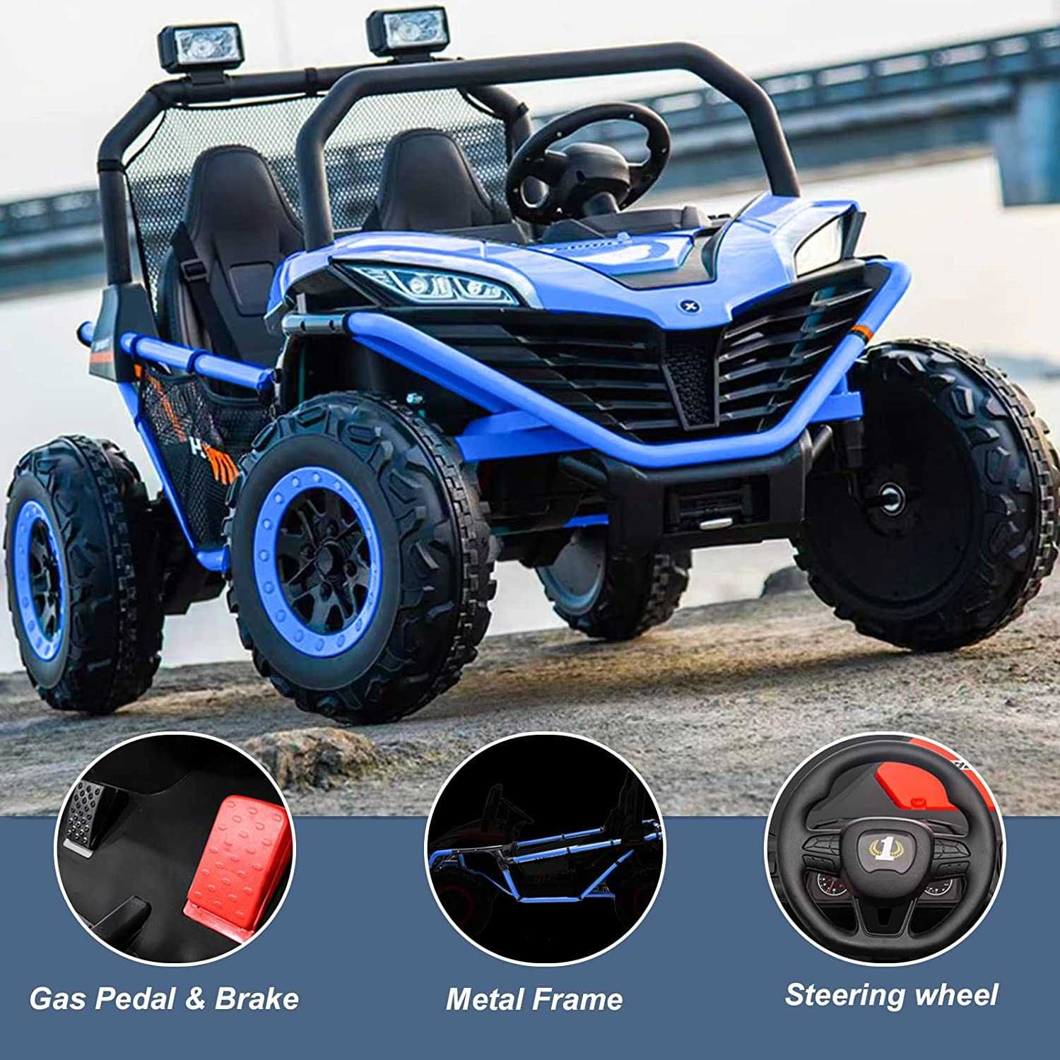 UTV electric Kinderauto Dune-Buggy 300W 24V 10Ah, cu roti moi, blue