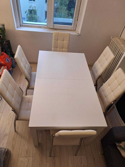 Masa Extensibila alba IKEA 6-10 persoane (optional cu 6 scaune LEMS)